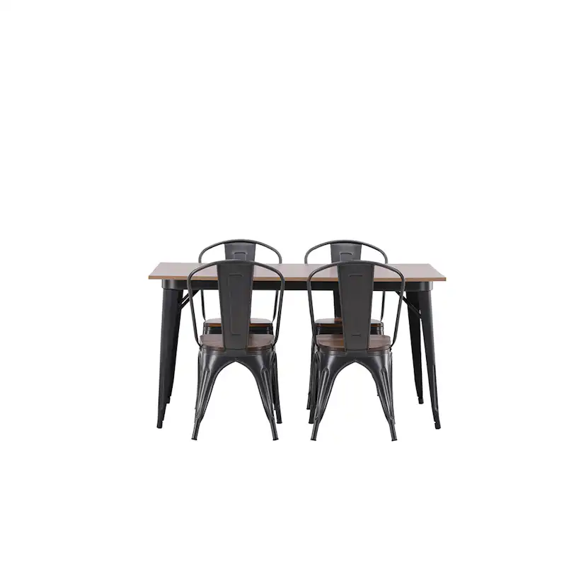 Tempe Dining Table - Black / Walnut MDF +Tempe Dining Chair Mörkgrå/Ek