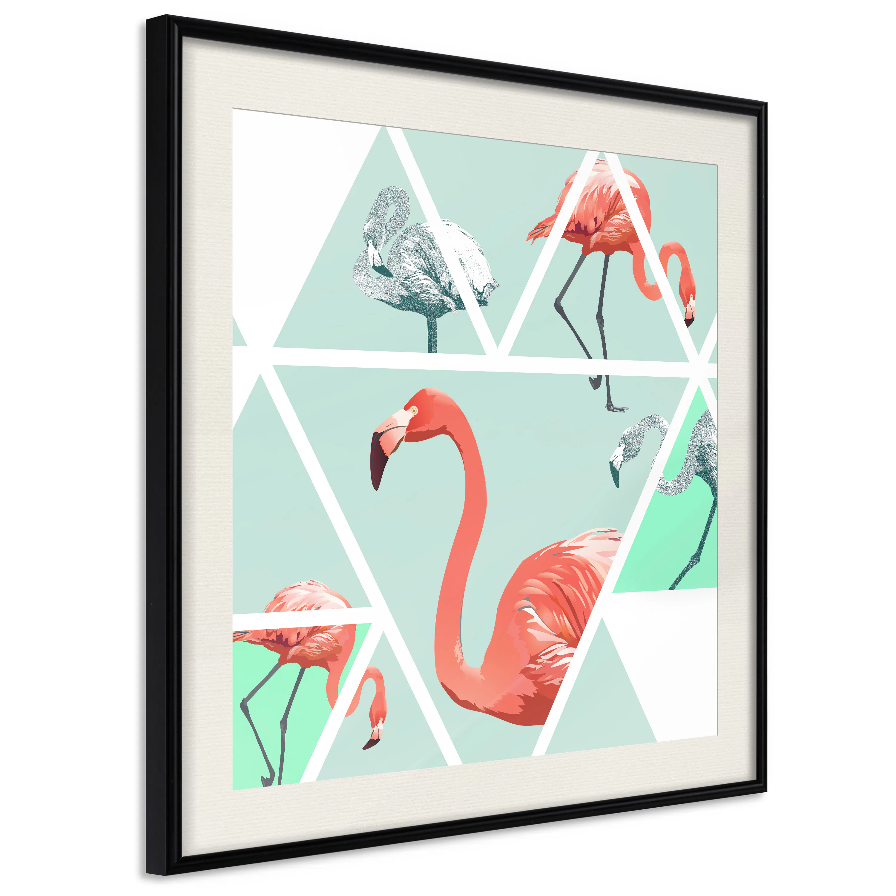 Poster Artgeist Affisch Geometric Flamingos