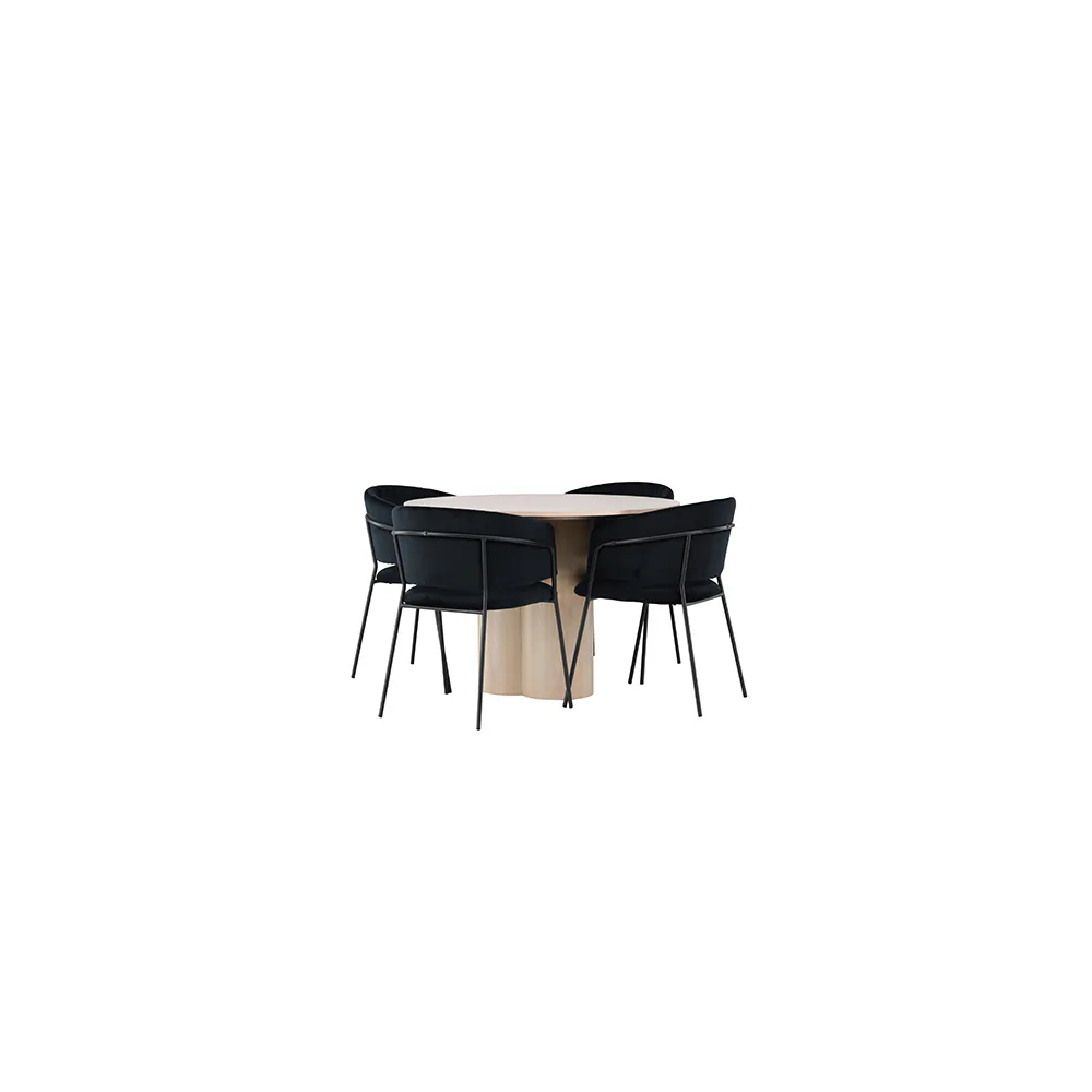 Matgrupp Venture Home Olivia Ø110 cm med 4 st Selma stolar Natur/Svart