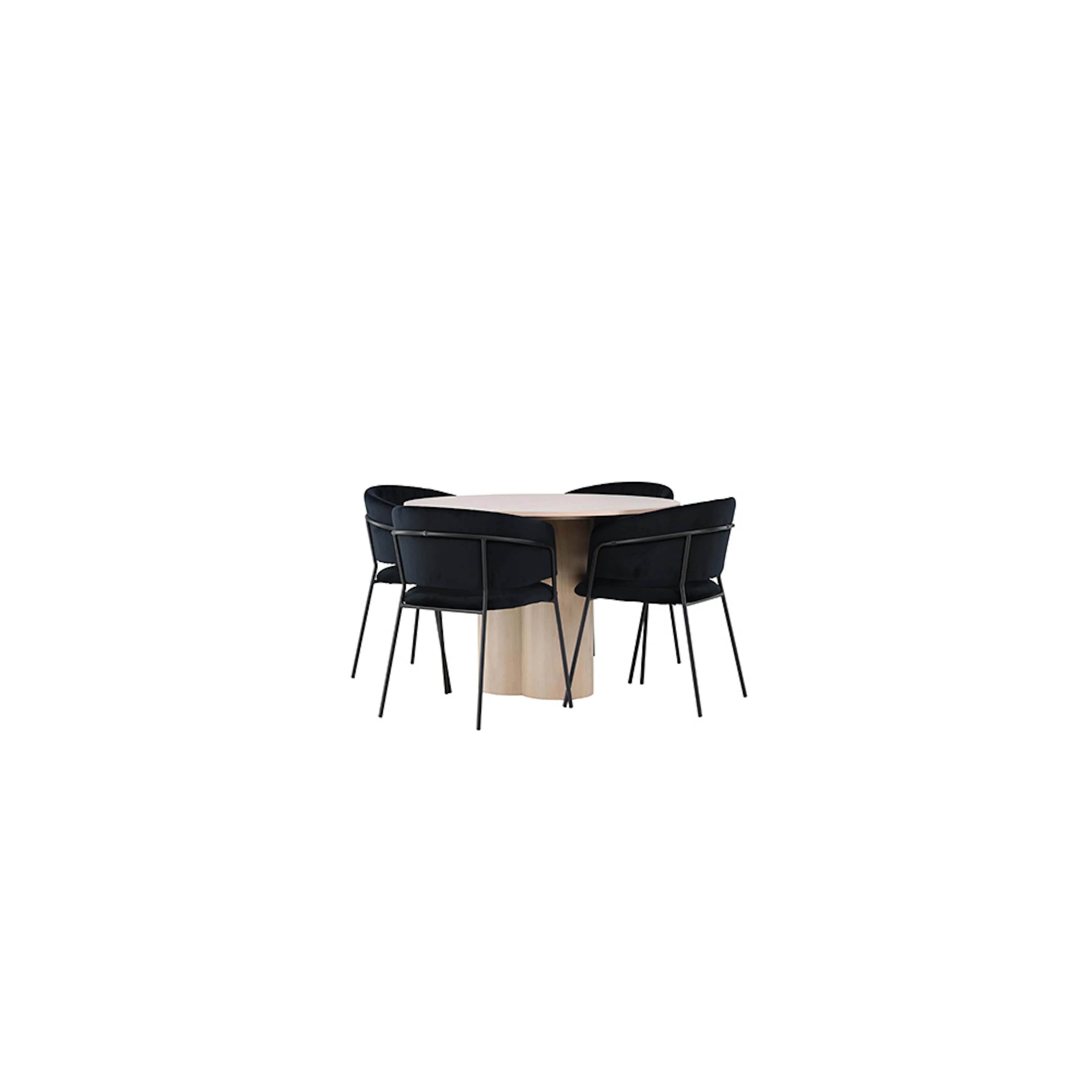 Matgrupp Venture Home Olivia Ø110 cm med 4 st Selma stolar Natur/Svart