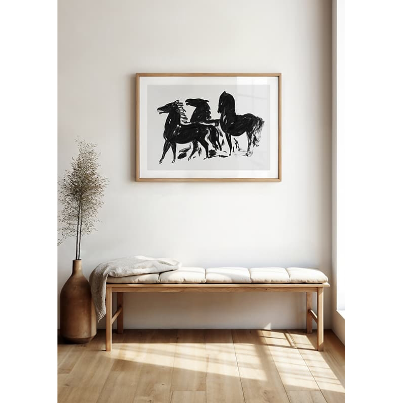 Poster Gallerix Drie Zwarte Paarden Staand Naar Links Kijkend By Leo Gestel