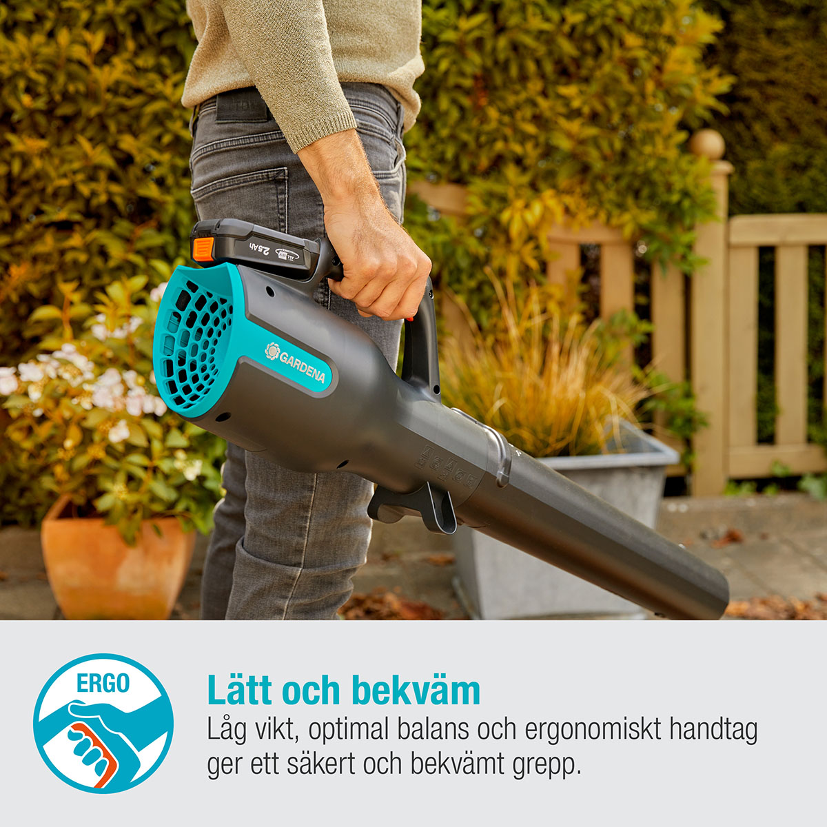 Lövblåsare Gardena PowerJet 18V P4A Komplett (2,5Ah batteri + standardladdare)