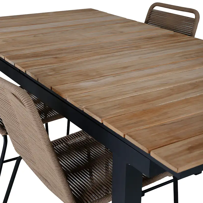 MexicoTable160/240*90-LindosChair-BlackAlu/LatteRope_4 Beige