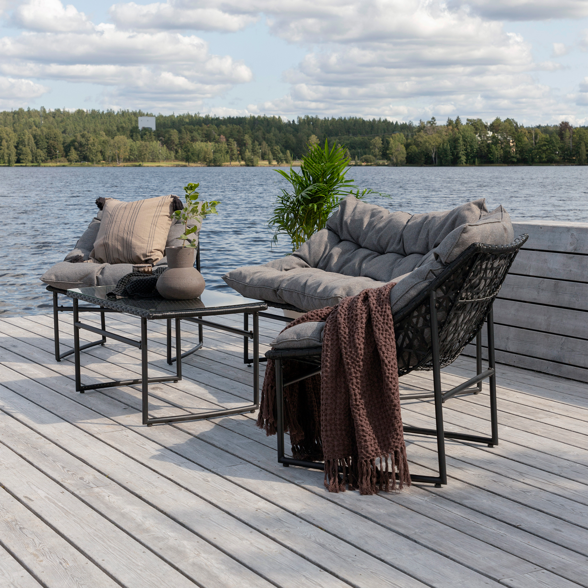 Loungeset Venture Home Ture Soffgrupp Svart med Dynor Utomhus