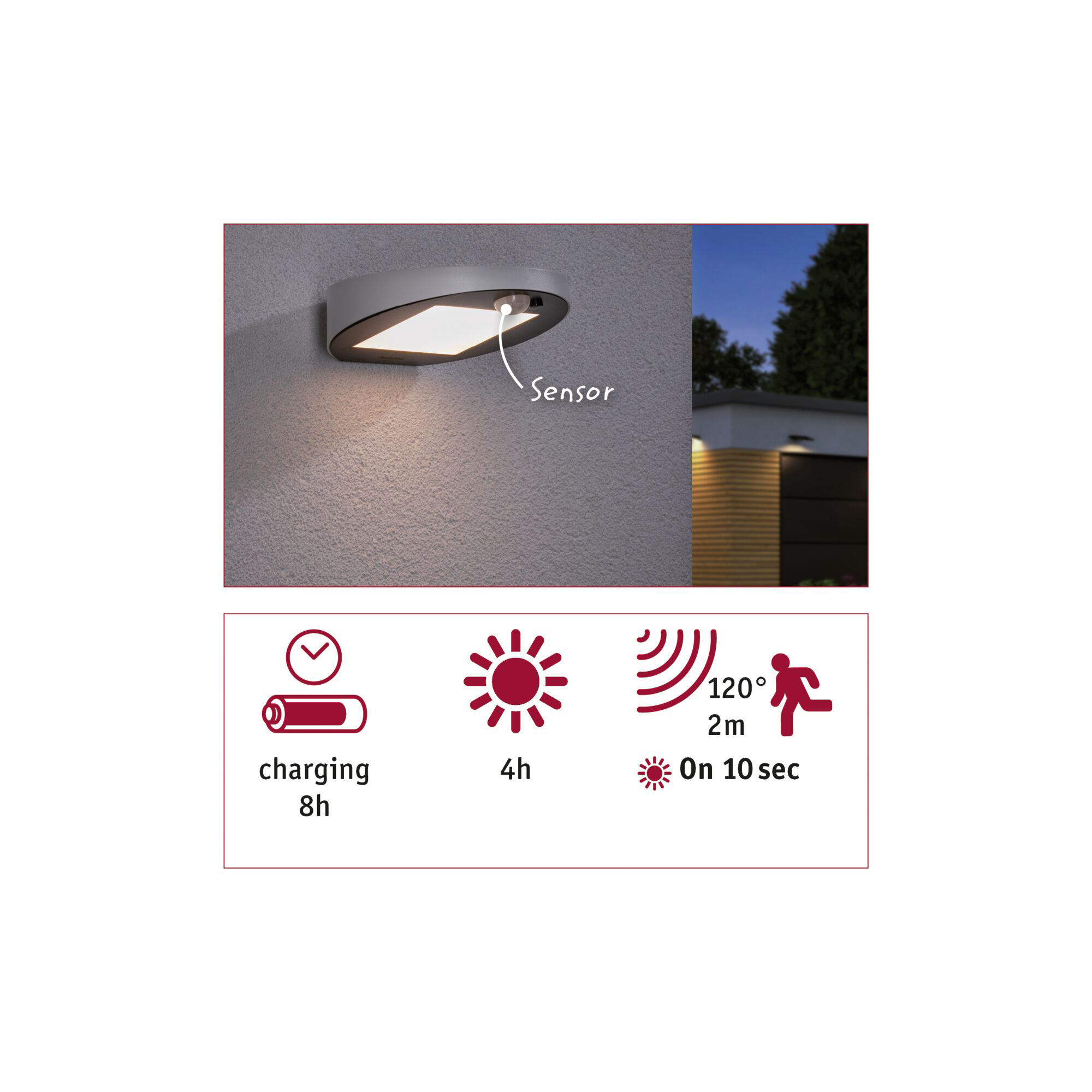 Fasadbelysning Solcell Paulmann Ryse LED med Rörelsesensor IP44 Färg: Vit