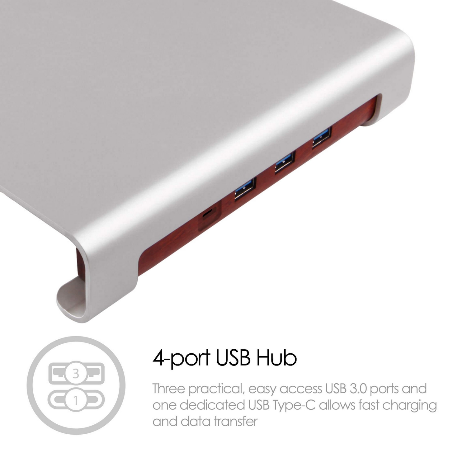 Monitorställ Desire2 Riser Universal 3X Usb-A 1X Type-C Silver