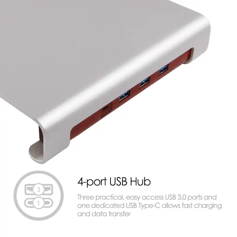 Monitorställ Desire2 Riser Universal 3X Usb-A 1X Type-C Silver