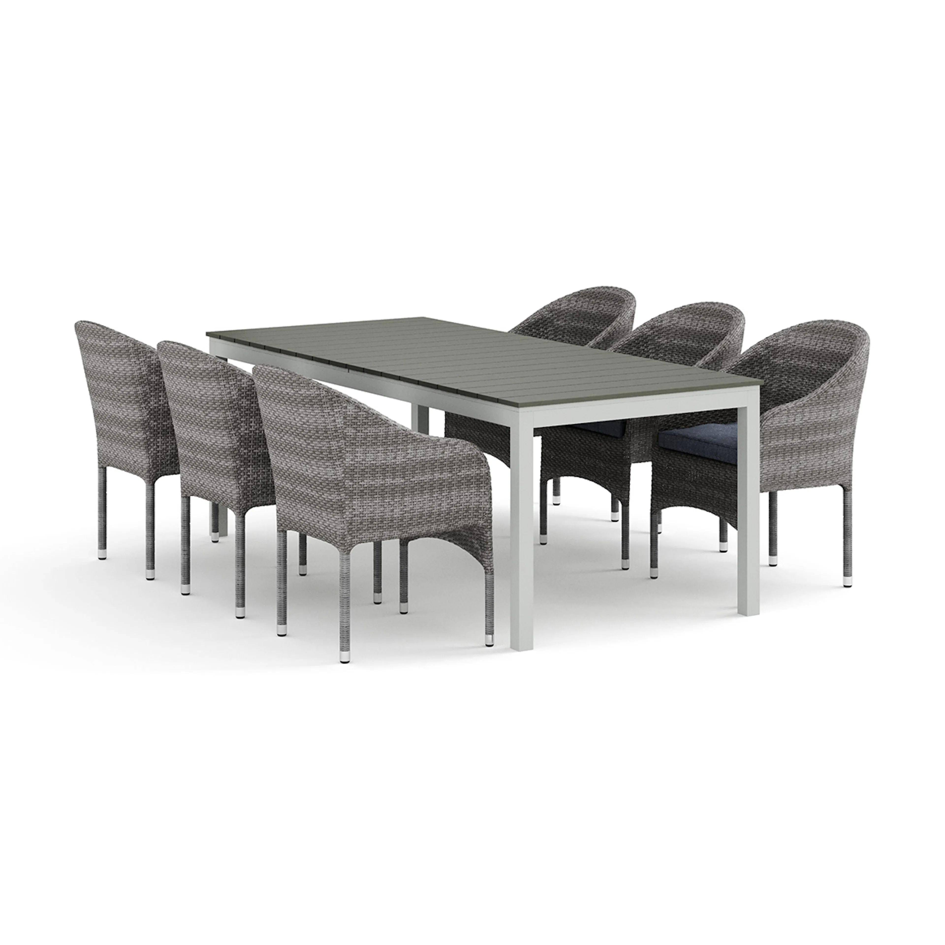 Trädgårdsgrupp Comfort Garden Tunis utomhus matgrupp förlängningsbart 205/305x90 cm med 6 Thor fåtöljer