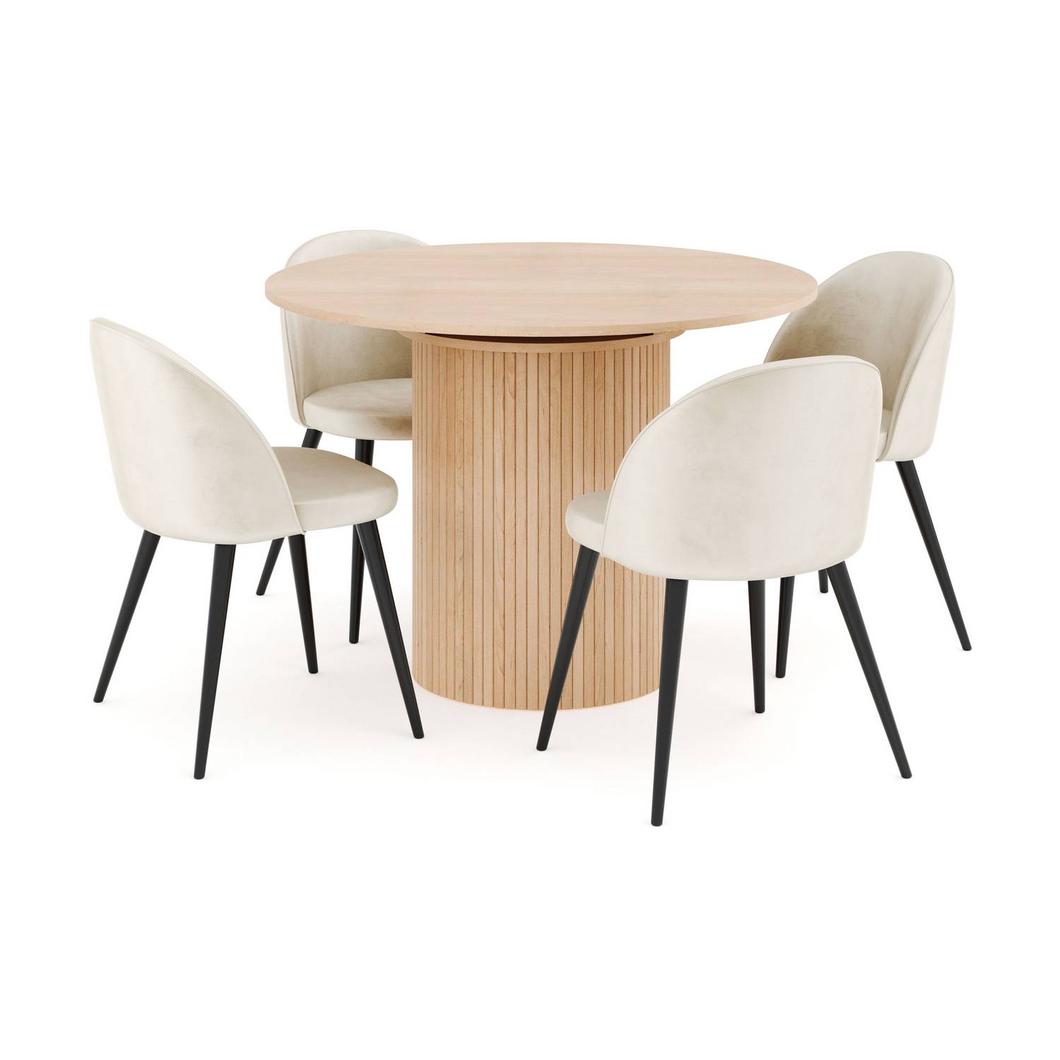 Matgrupp Bark Kopparbo Runt Matbord 106-156 cm Förlängningsbartt med 4 Valeri Matstol