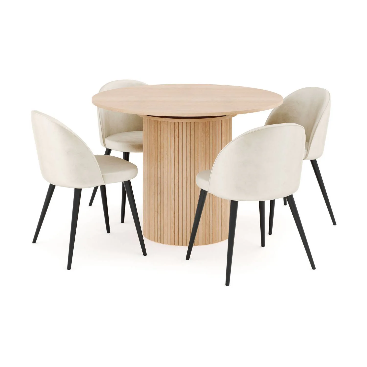 Matgrupp Bark Kopparbo Runt Matbord 106-156 cm Förlängningsbartt med 4 Valeri Matstol