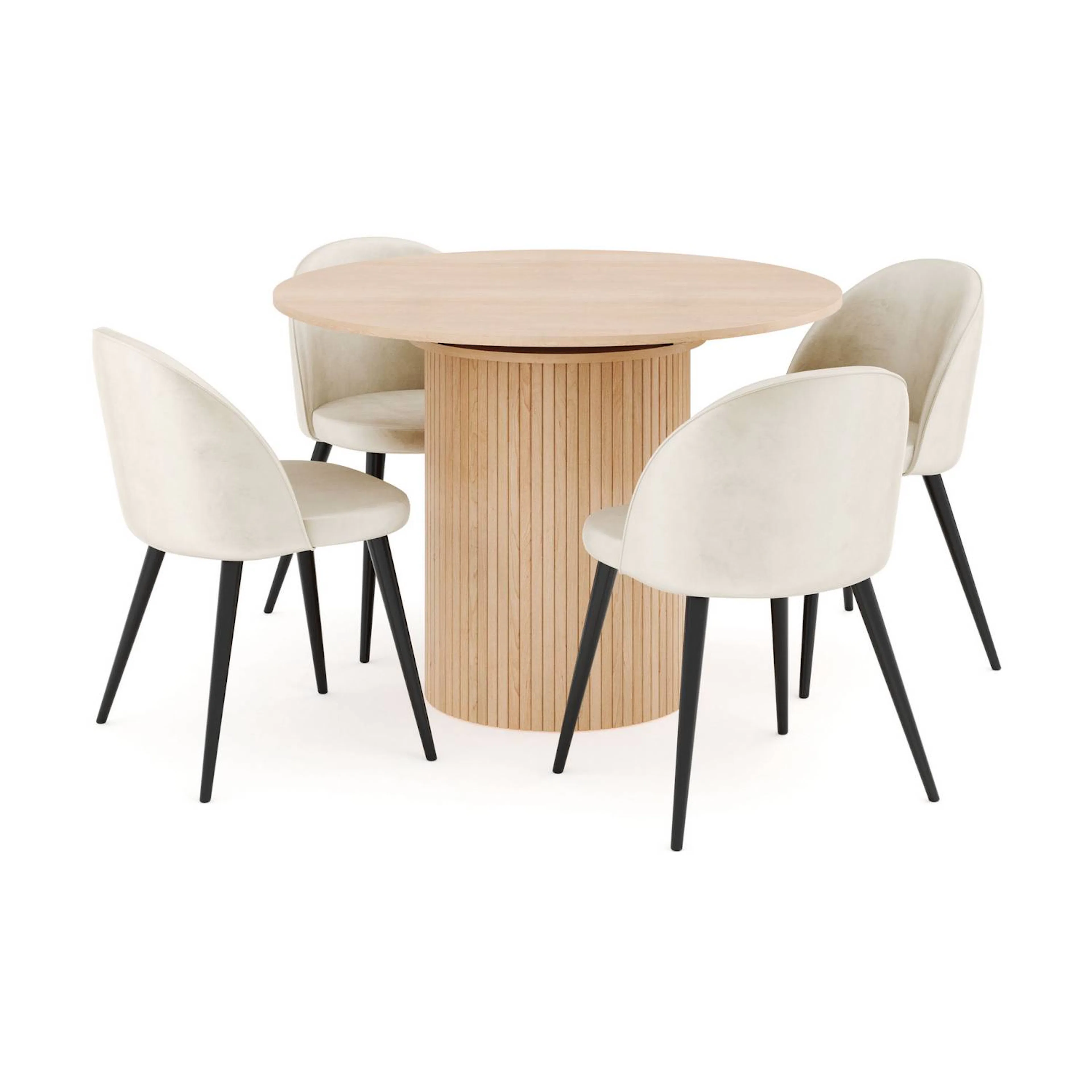 Matgrupp Bark Kopparbo Runt Matbord 106-156 cm Förlängningsbartt med 4 Valeri Matstol