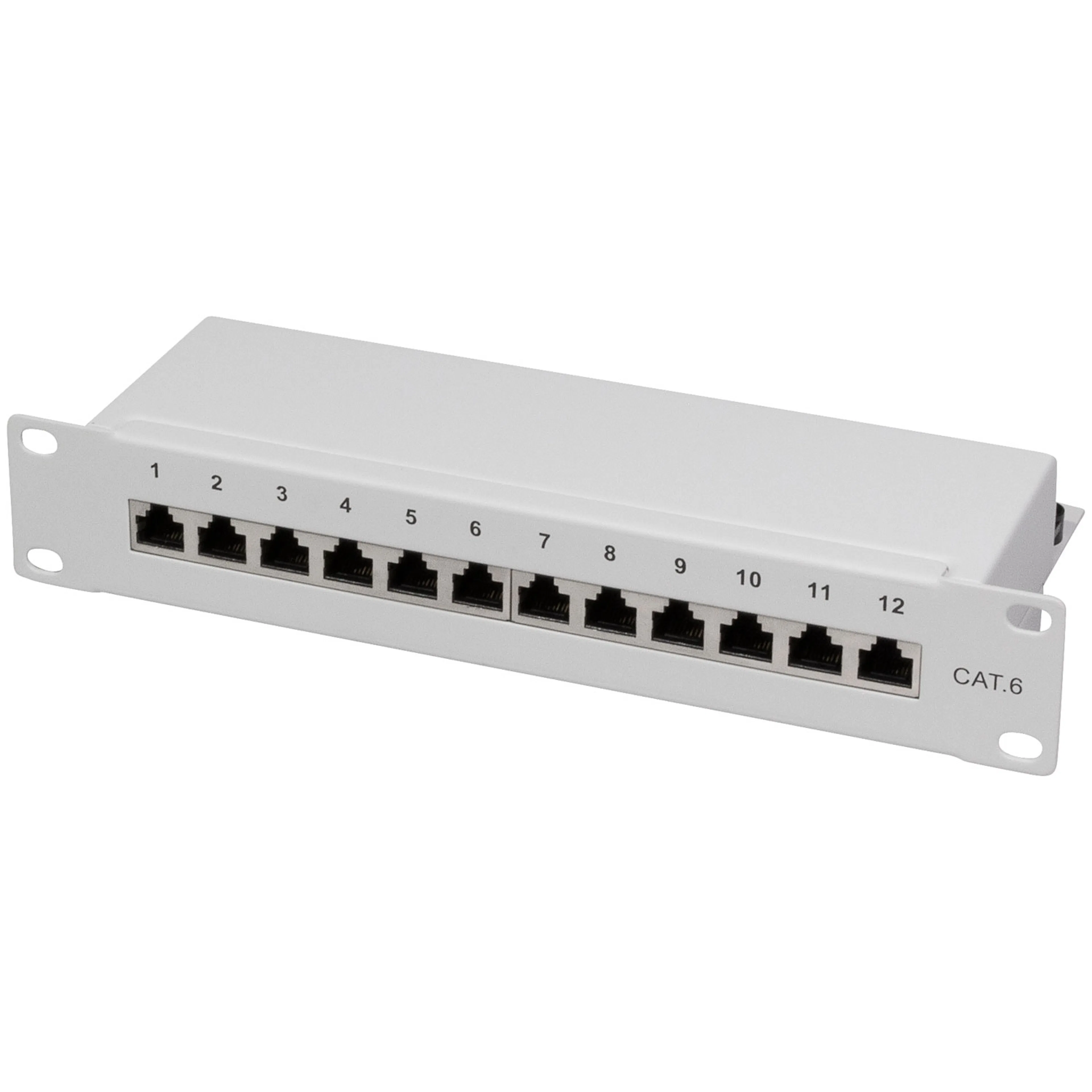 Patchpanel 12-portar Cat6 för 10" rack U1 Grå Färg: Grå