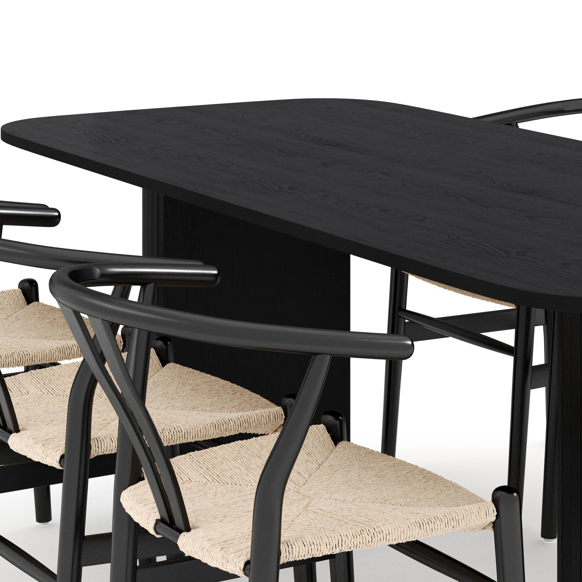 Matgrupp Bark Kopparbo Rektangulärt Matbord 200x90 cm med 6 Dastoori Matstol Svart