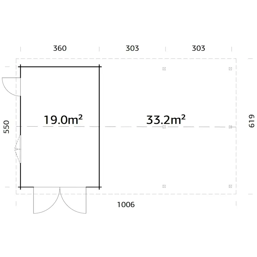 Garage Palmako Roger med Carport 53,1 m2 och Slagport