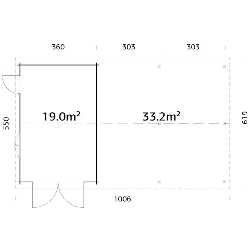 Roger 19,0+33,2 m2 with wooden gate GYDIP Impregnerad grå