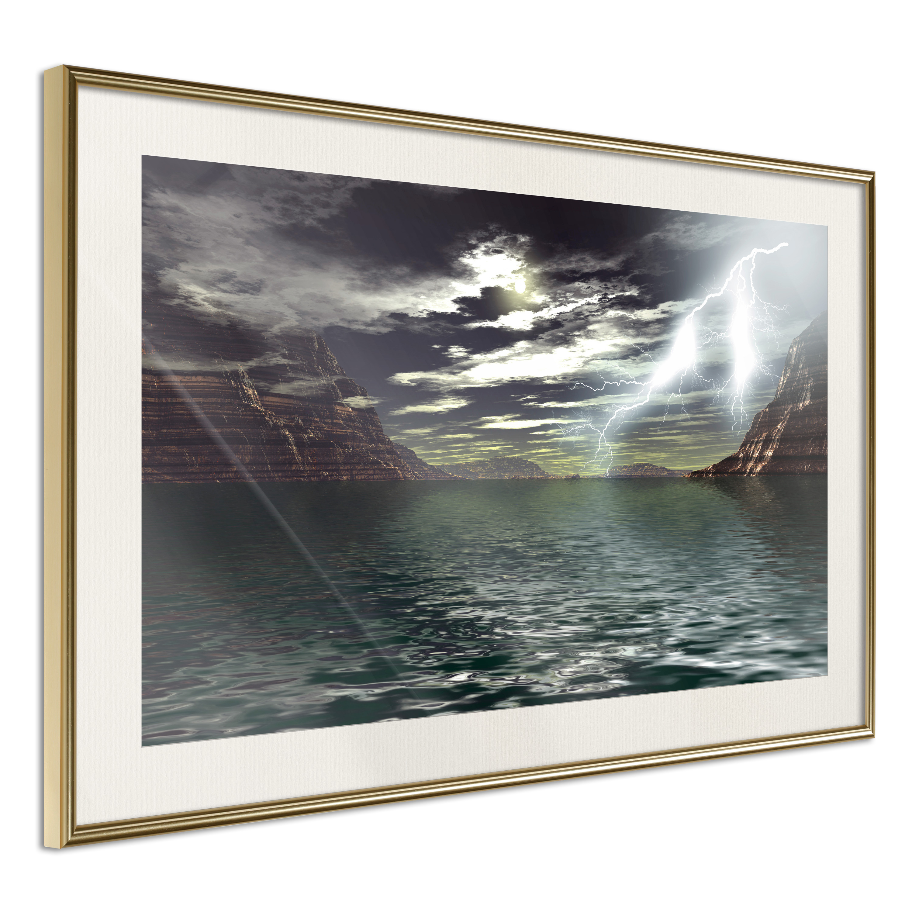 Affisch - Storm on the Lake [Poster] 60x40 Guld ram med passepartout, 60x40 cm