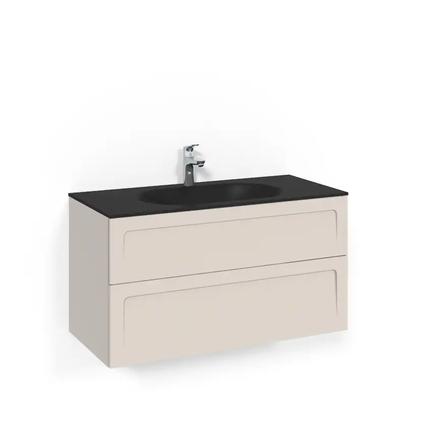 Crown Kommod 100x45 Beige Shape Mattsvart Glashandfat Bredd: 1000 mm, Beige, Glastvättställ Mattsvart, Centrerat