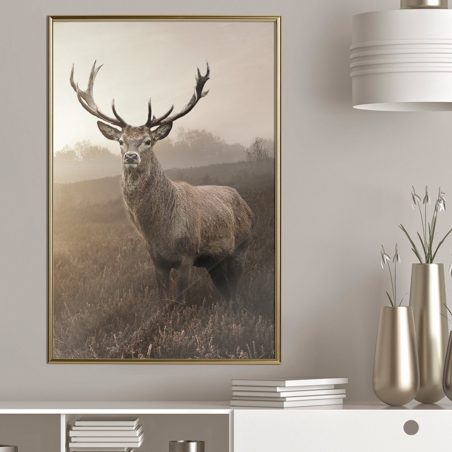 Affisch - Deer in Sepia [Poster] 20x30 Guld ram, 20x30 cm