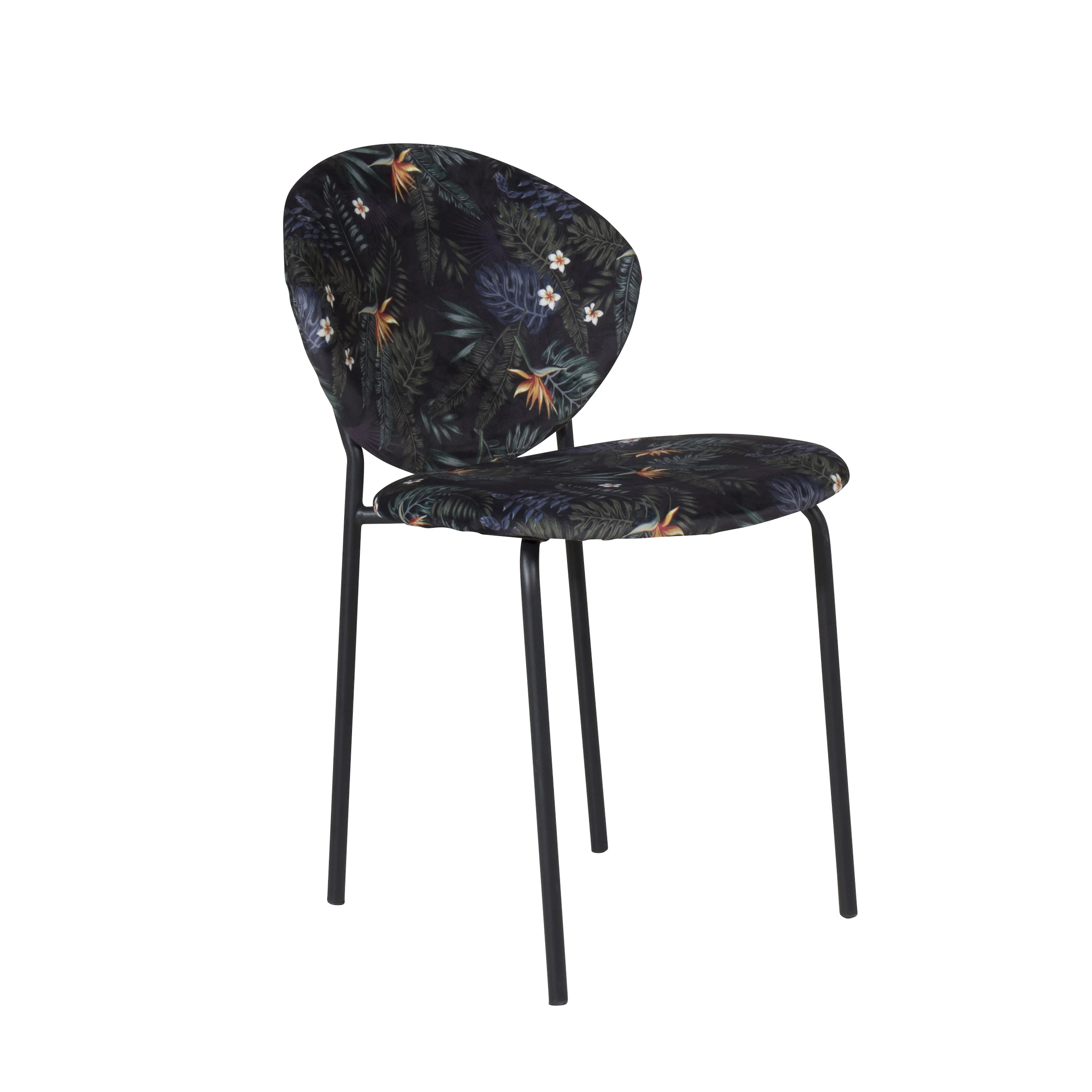 Vault Dining Chair - Black legs - Black Flower printed fabri Blommönstrad/Svart