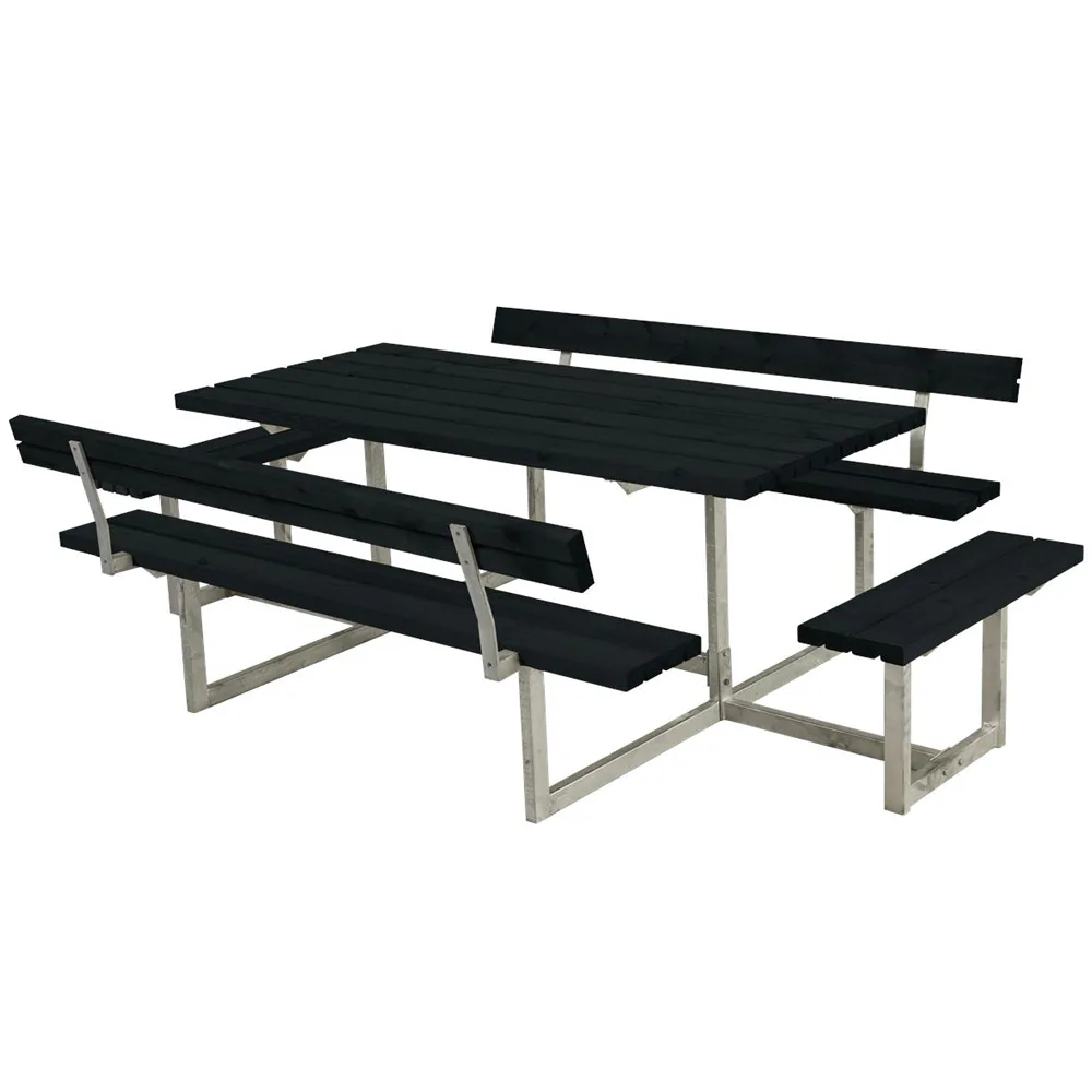 Picknickbord PLUS Basic med Extra Sittplatser Svart Utomhus