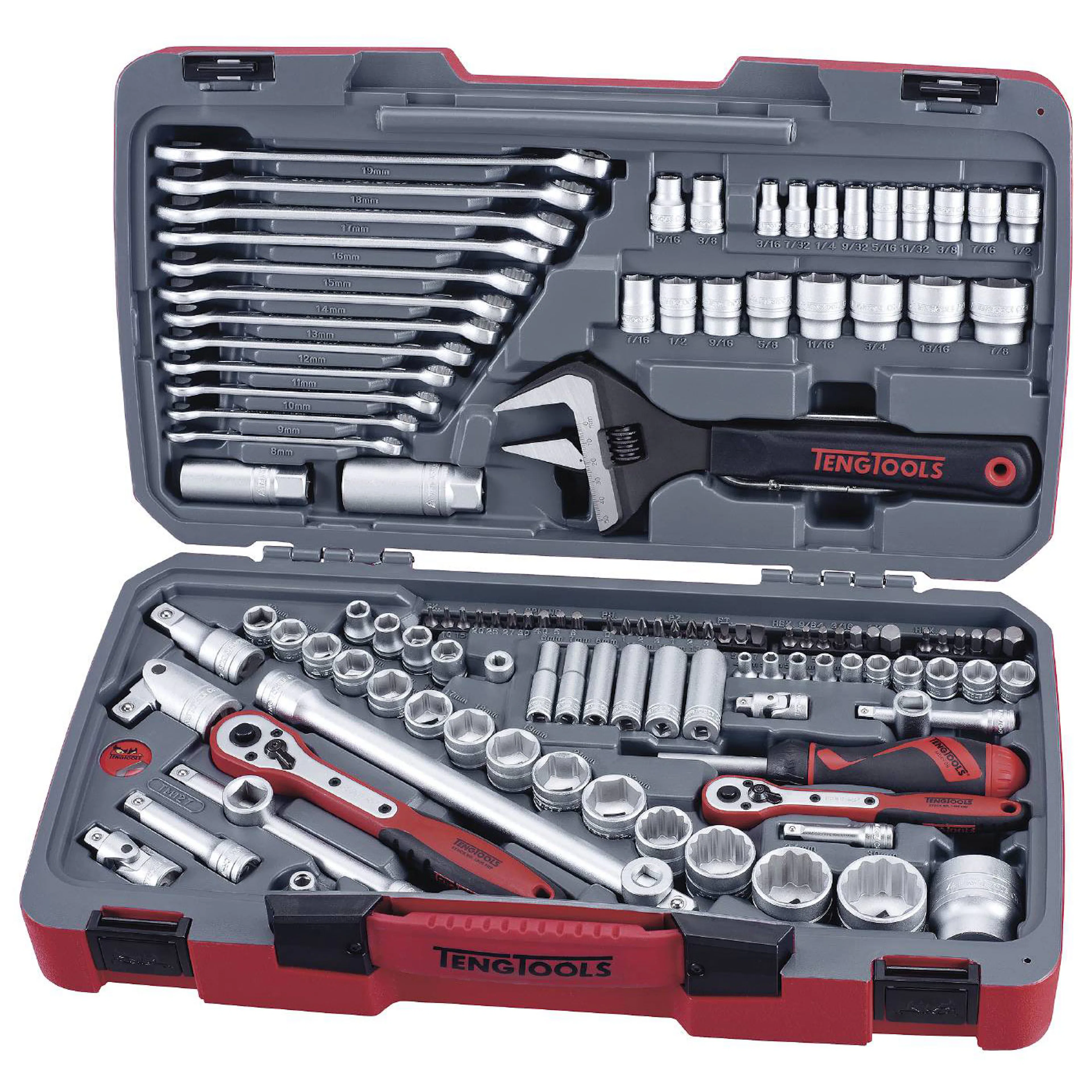 Hylsnyckelsats med 1/4 tum, 3/8 tum och 1/2 tum fyrkantsfäste Teng Tools TM127