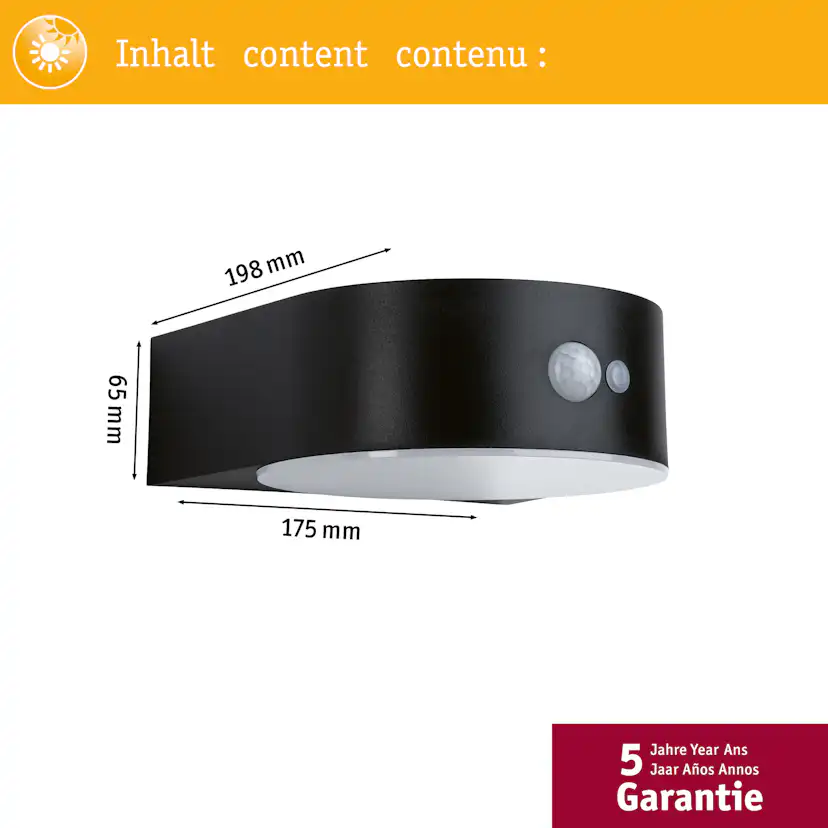 Fasadbelysning Solcell Paulmann Eileen LED med Rörelsesensor IP44 Ljus: Gold Light (insektsvänligt)