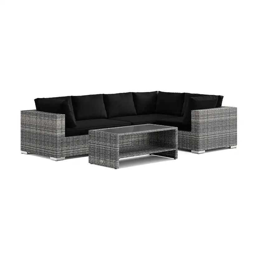Loungegrupp Comfort Garden Bahamas utomhus Schäslongsoffa 5-sits vändbar och bord med hylla