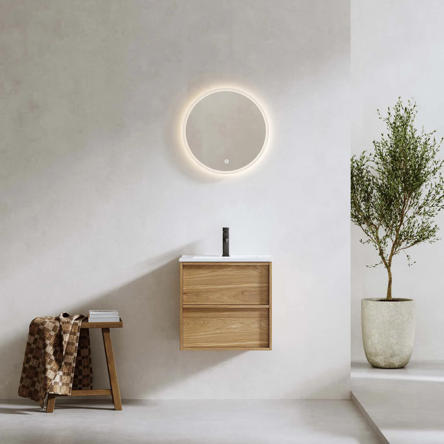 TVÄTTSTÄLLSSKÅP CHARM EK MED TVÄTTSTÄLL OCH SPEGEL SKINA 500 Ek, Bredd: 510 mm, Djup: 395 mm