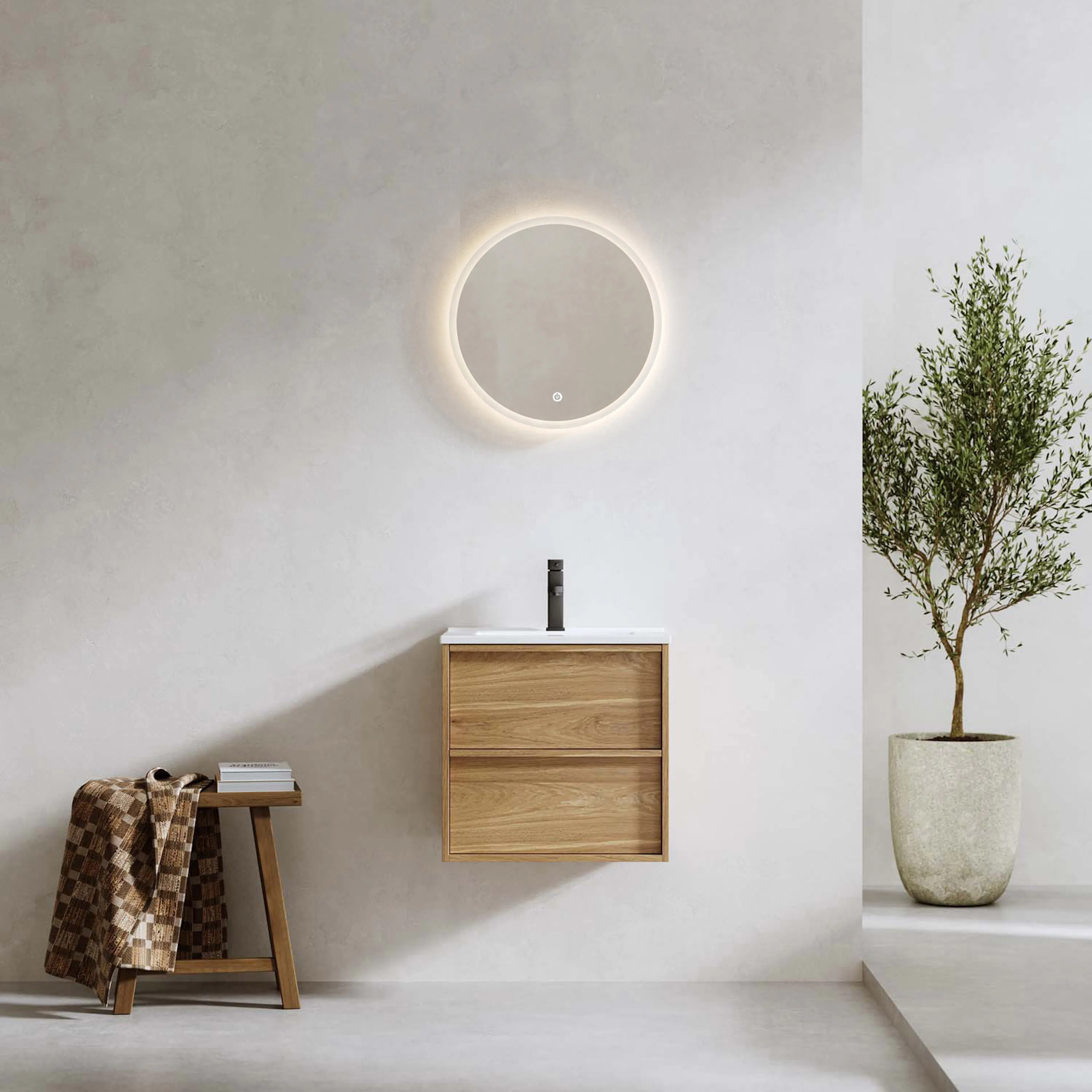 TVÄTTSTÄLLSSKÅP CHARM EK MED TVÄTTSTÄLL OCH SPEGEL SKINA 500 Ek, Bredd: 510 mm, Djup: 395 mm