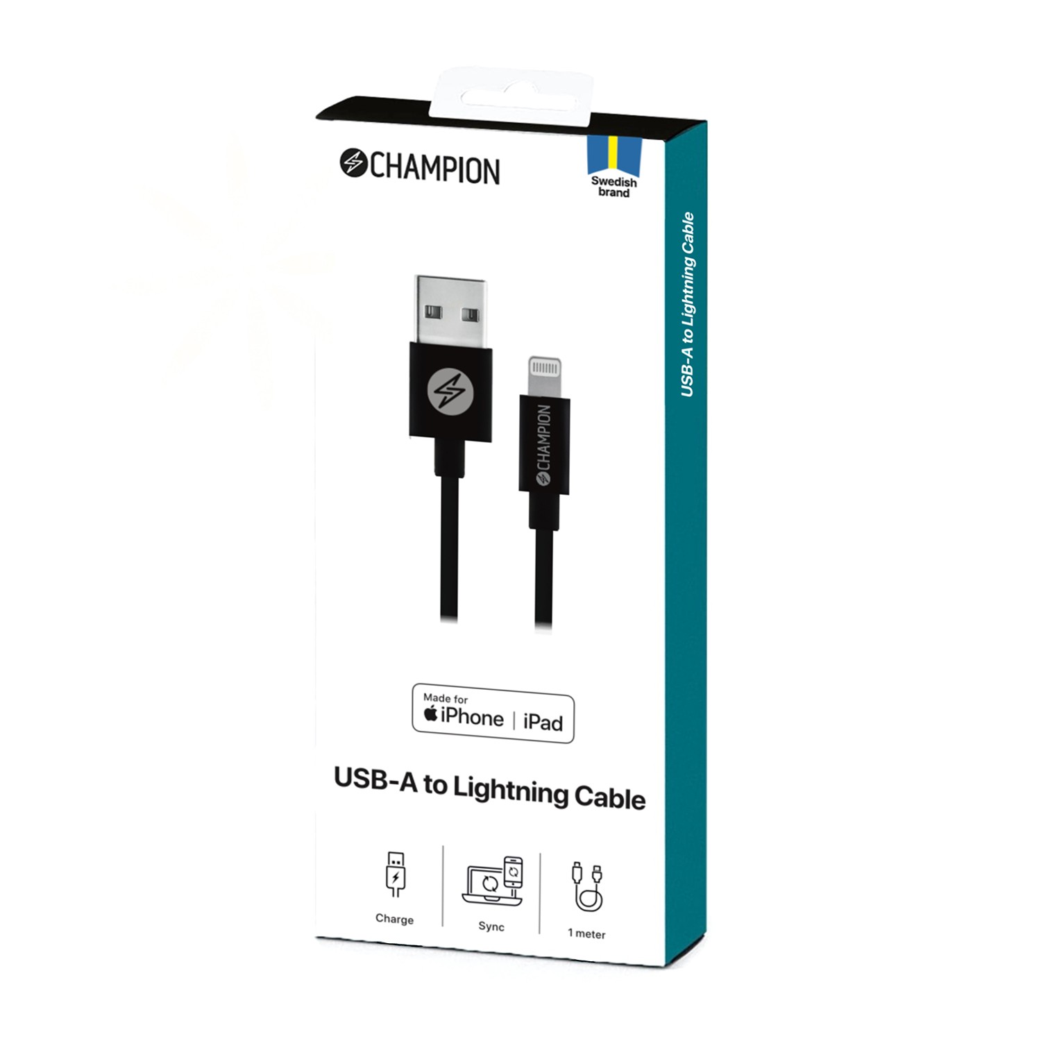 USB-A Champion till Lightning Kabel 1m Svart