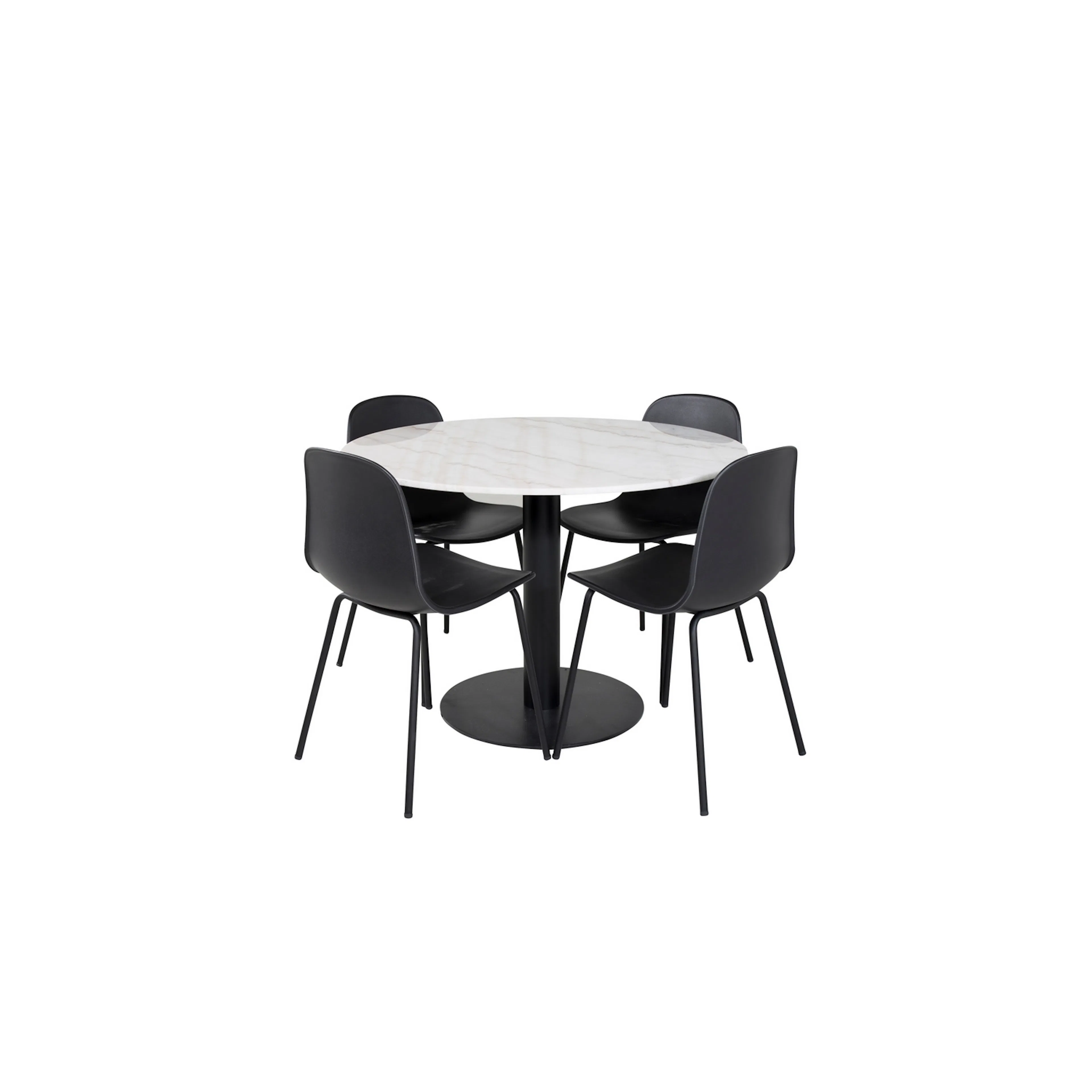 Estelle Round Dining Table/ +Arctic Dining Chair- Plastic_4 Vit/Svart