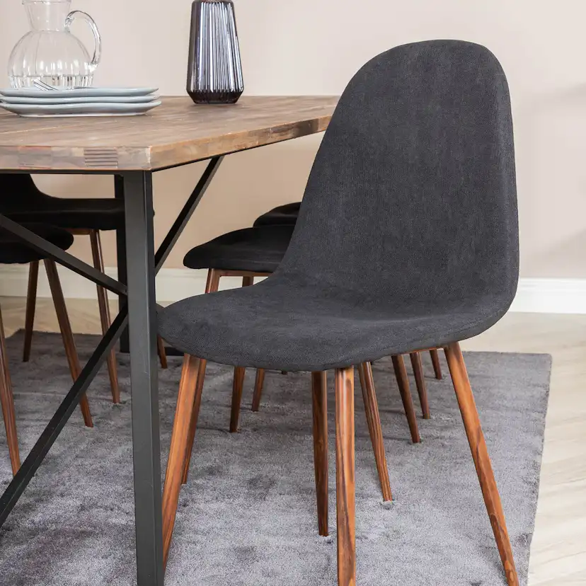 Padang Table - Dark Teak / Black+Polar Chair -Black Fabric_6 Teak/Svart/Valnöt