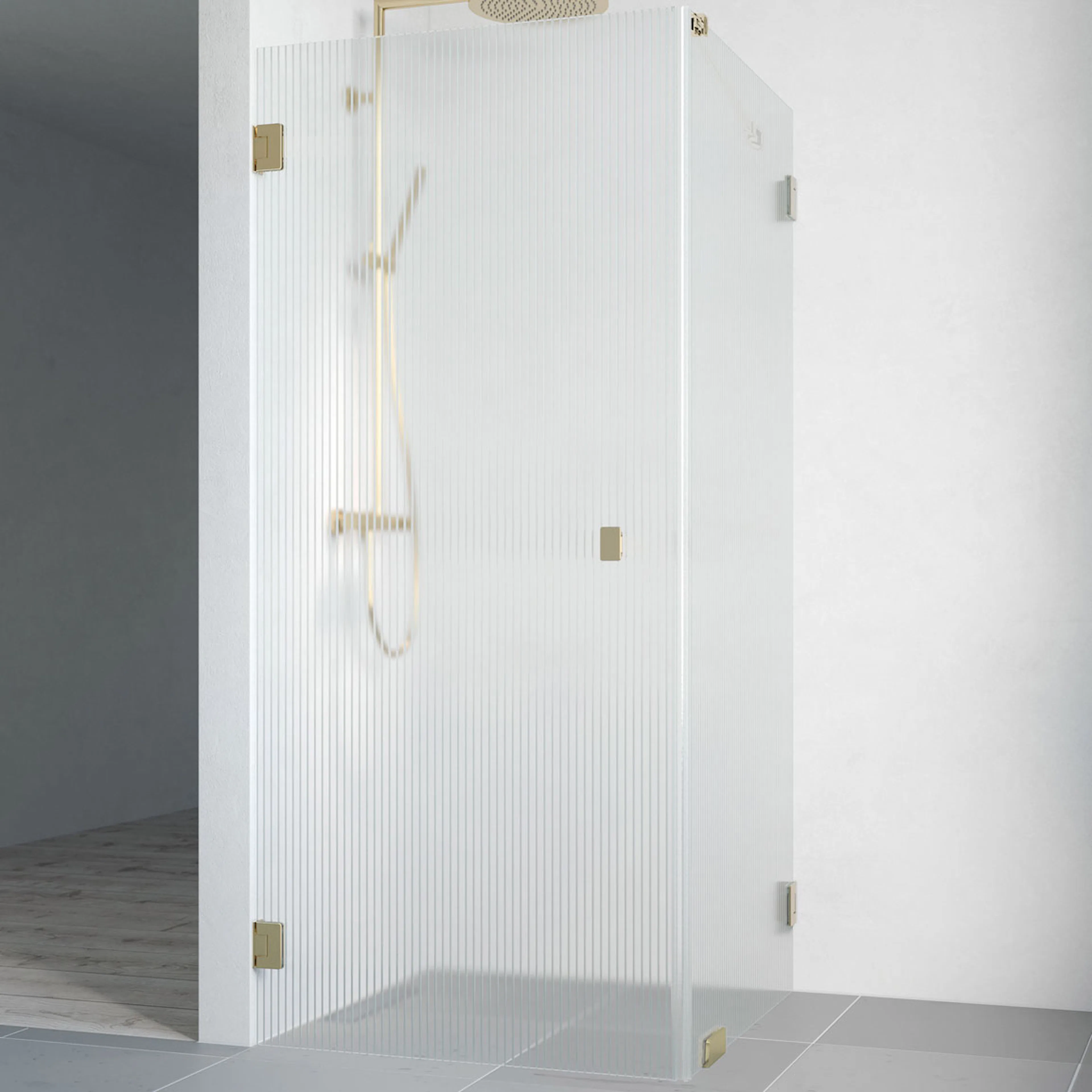 Duschhörna Macro Design Grace Swing, 900x900 mm, Guld, Briljant Linjeglas