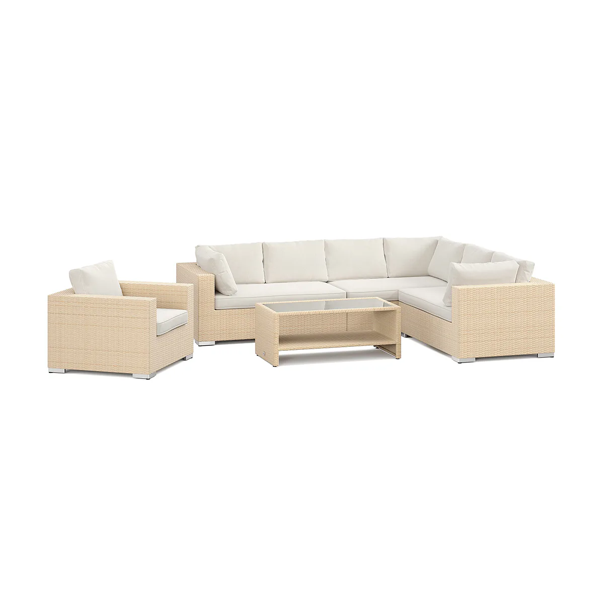 Loungegrupp Comfort Garden Bahamas utomhus L-soffa vänster 7-sits med fåtölj och bord med hylla
