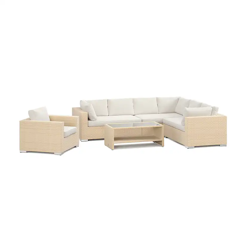 Loungegrupp Comfort Garden Bahamas utomhus L-soffa vänster 7-sits med fåtölj och bord med hylla