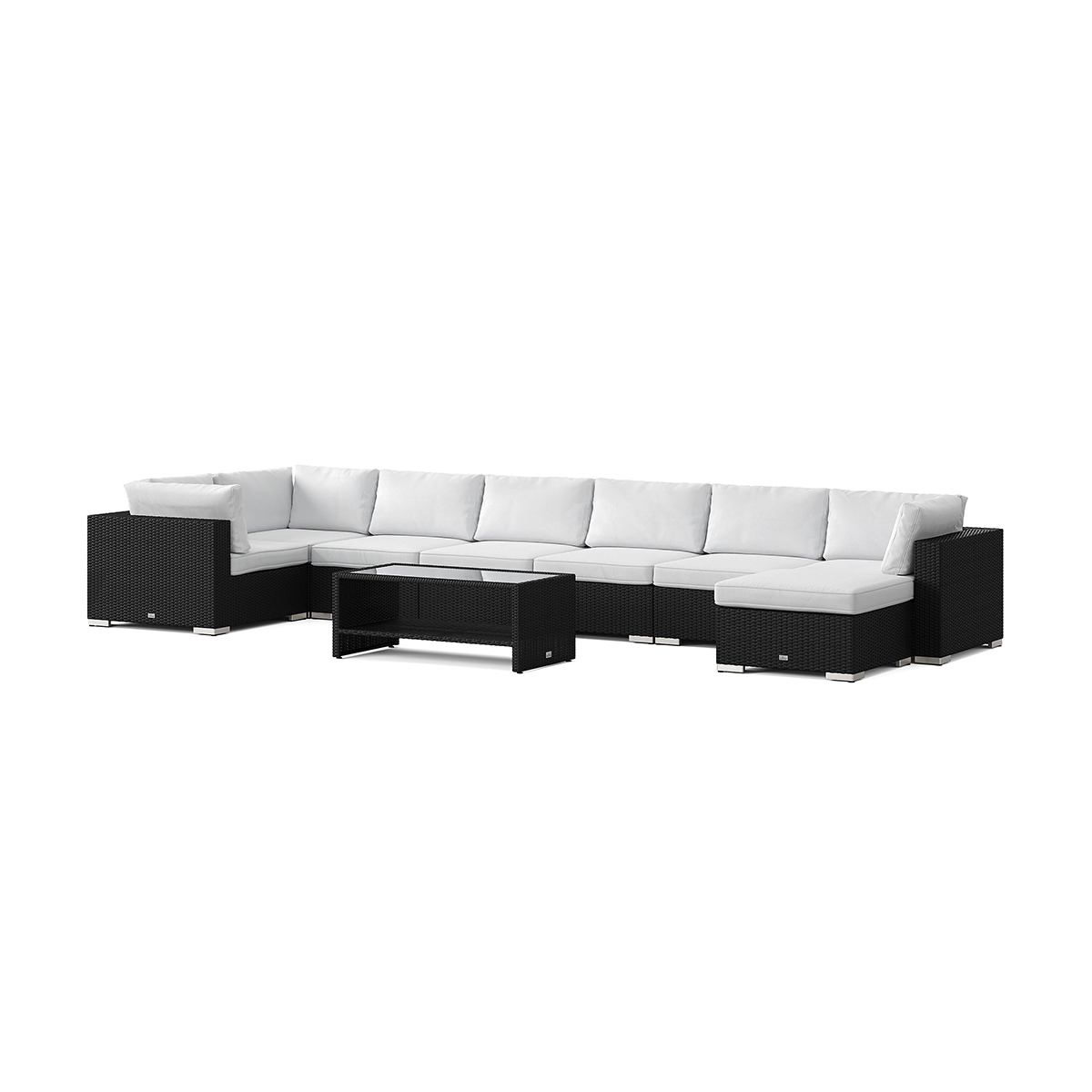 Bahamas Schäslong 8 sits med divan (Vändbar) - bord med hyll Svart