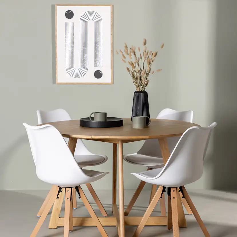 Matgrupp Venture Home Yakidon Ø120 cm med 4 st Zeno stolar Vit