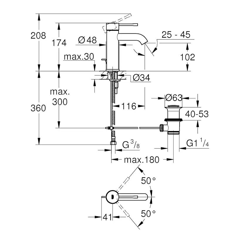 Tvättställsblandare Grohe Essence 23589 med Lyftventil