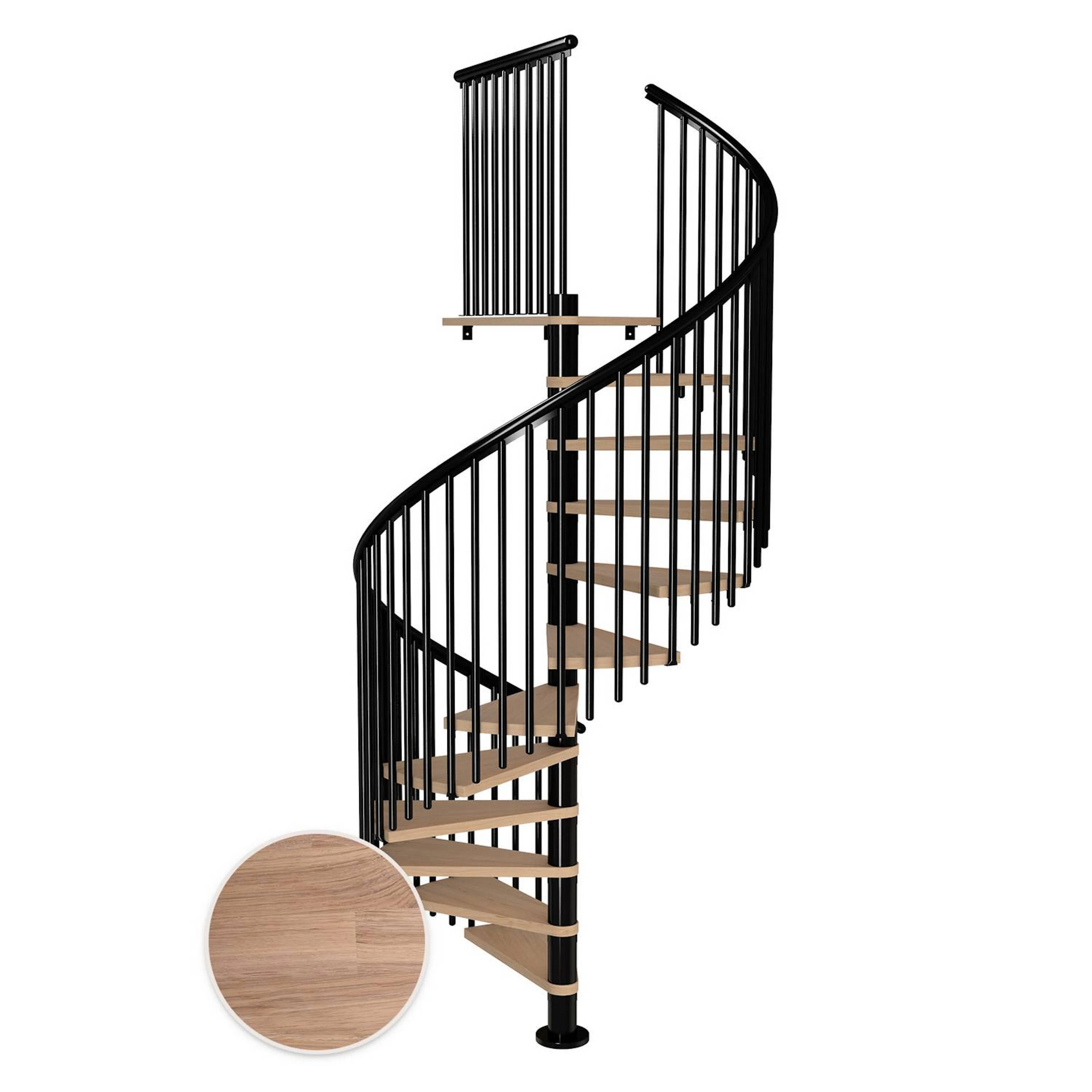 MONTREAL spiral ek vit oljad svart CLASSIC5 14T Ø160 Svart, Golv till golv höjd: 3120-3570 mm, 14+1 steg