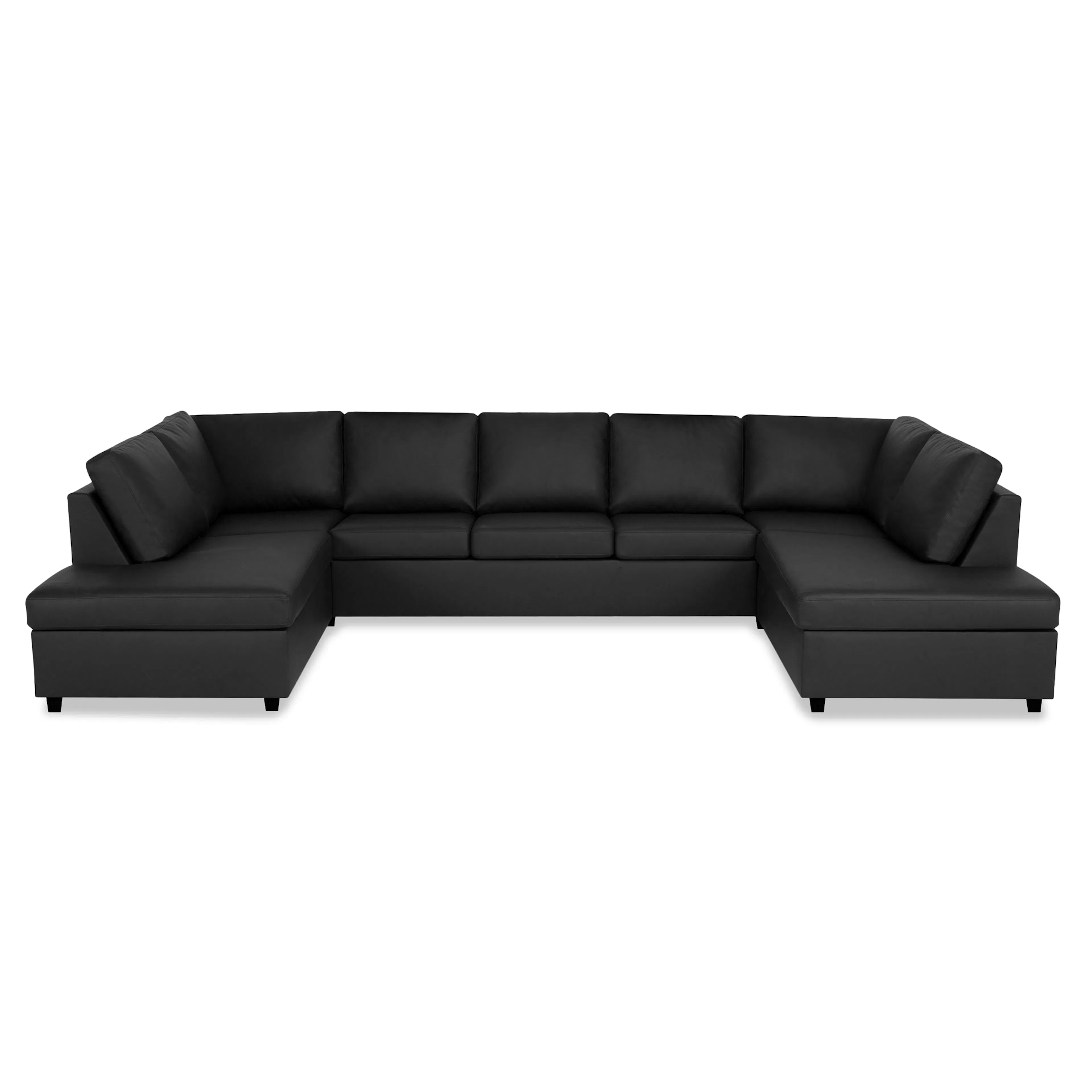 Crazy 5-sits U-formad Soffa med dubbelschäslong i Konstläder Svart Konstläder, Konade Svarta Soffben