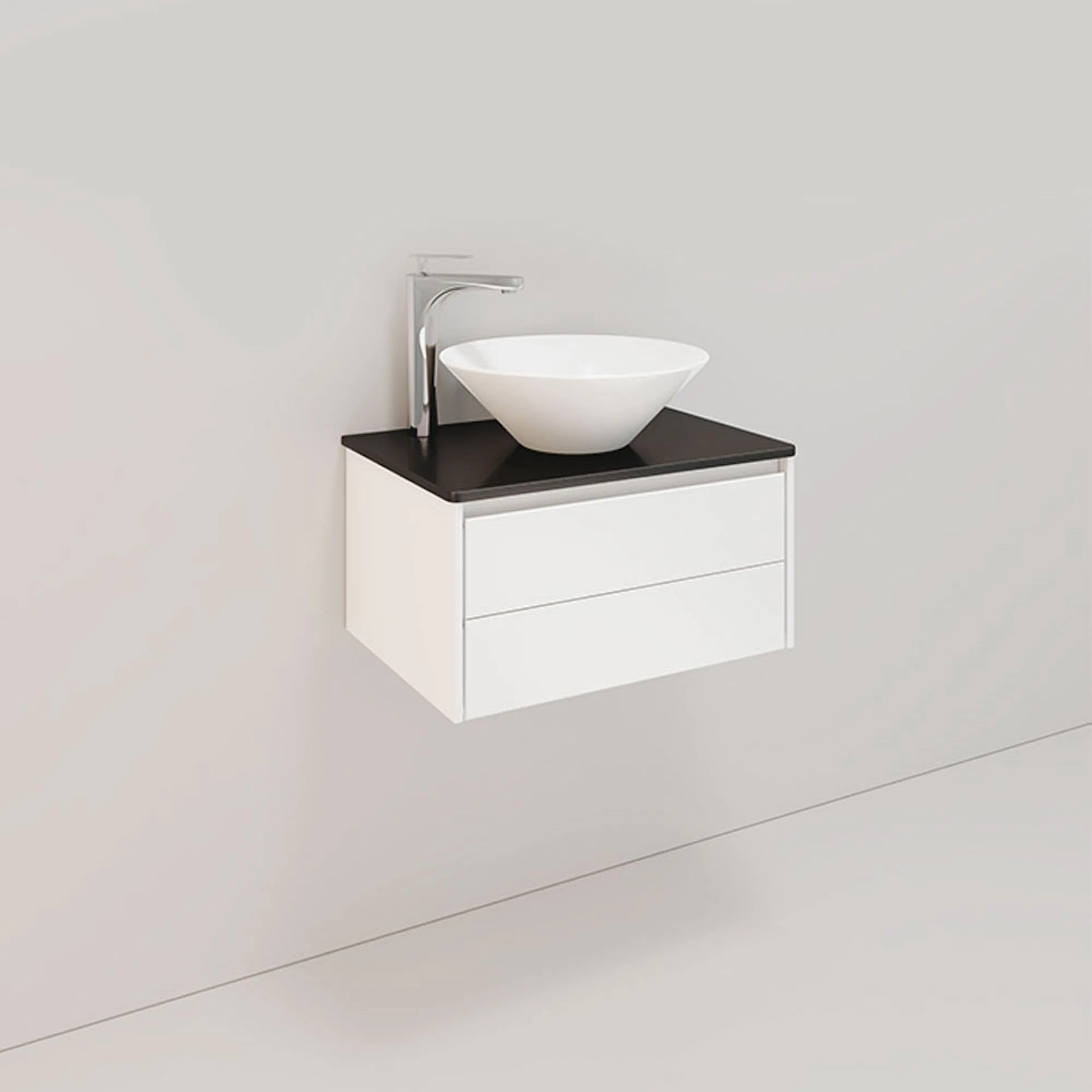 Tvättställsskåp Noro Lifestyle Concept 600 Vit, 2 lådor, Loo BxH: 60x34,5 cm, 2 lådor, Centrerat Tvättställ