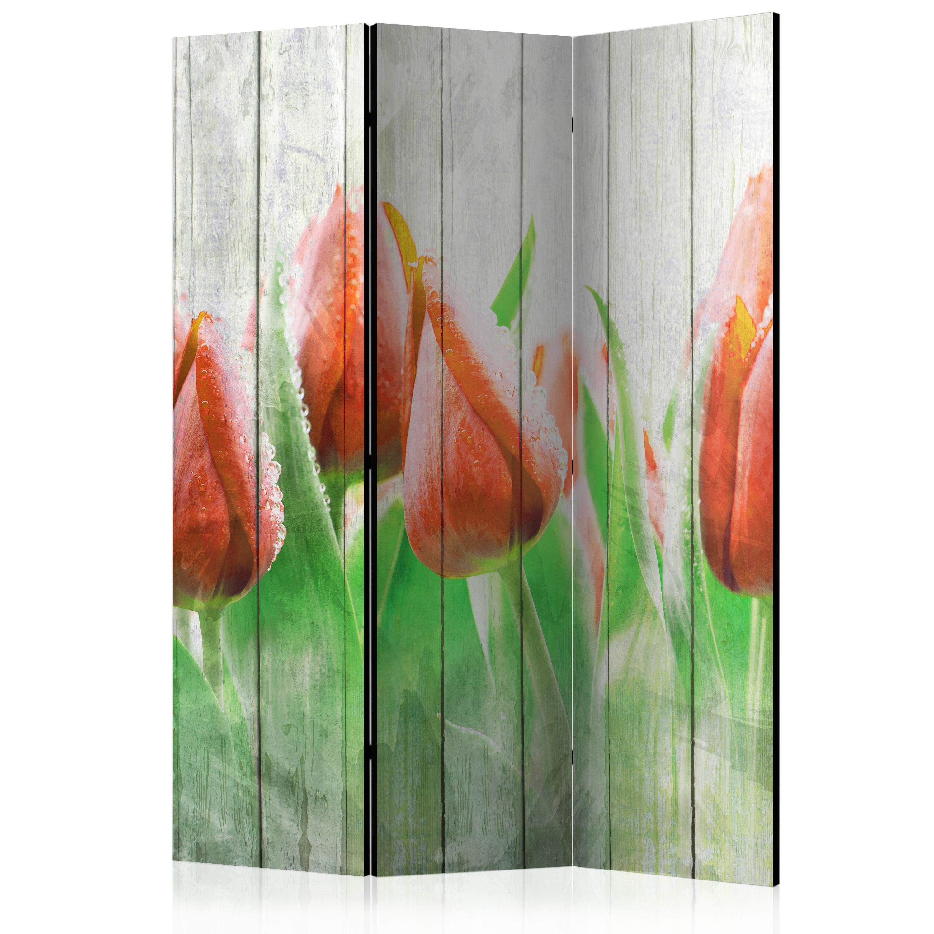 Rumsavdelare Skärmvägg Arkiio Red Tulips On Wood 135x172 cm