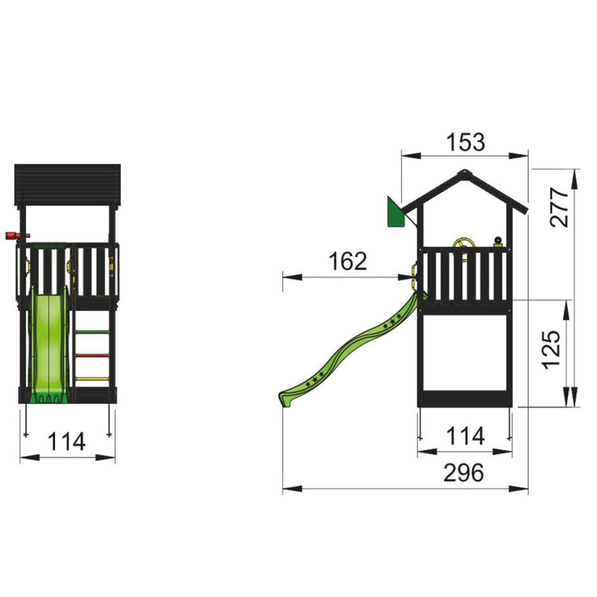 Lektorn Jungle Gym Casa inkl. rutschkana, grundmålat svart
