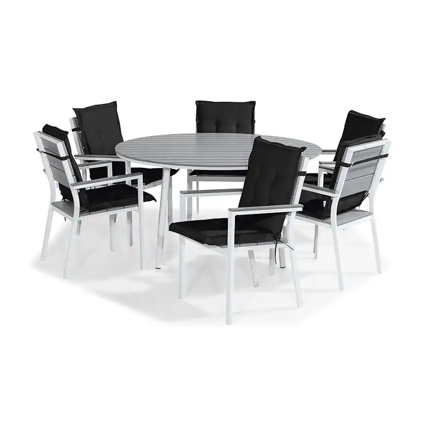 Matgrupp Utomhus Comfort Garden Tunis Rund 140 med 6 StapelTrädgårdsstolar Aintwood