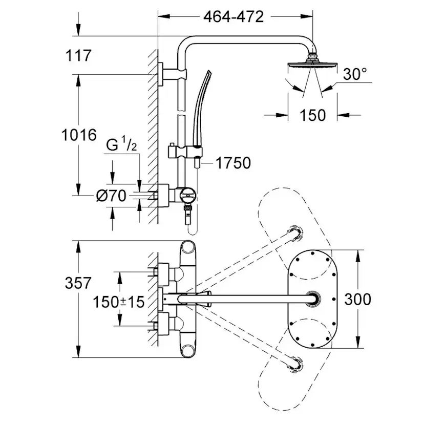 Takduschset Grohe Rainshower System Veris 300 150 cc