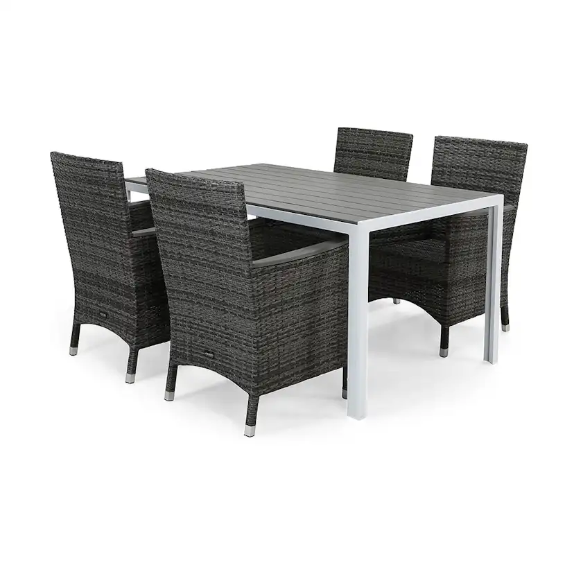 Matgrupp deNoord Tunis 150x90 cm med 4 Thor Fåtöljer Lyx med Armstöd