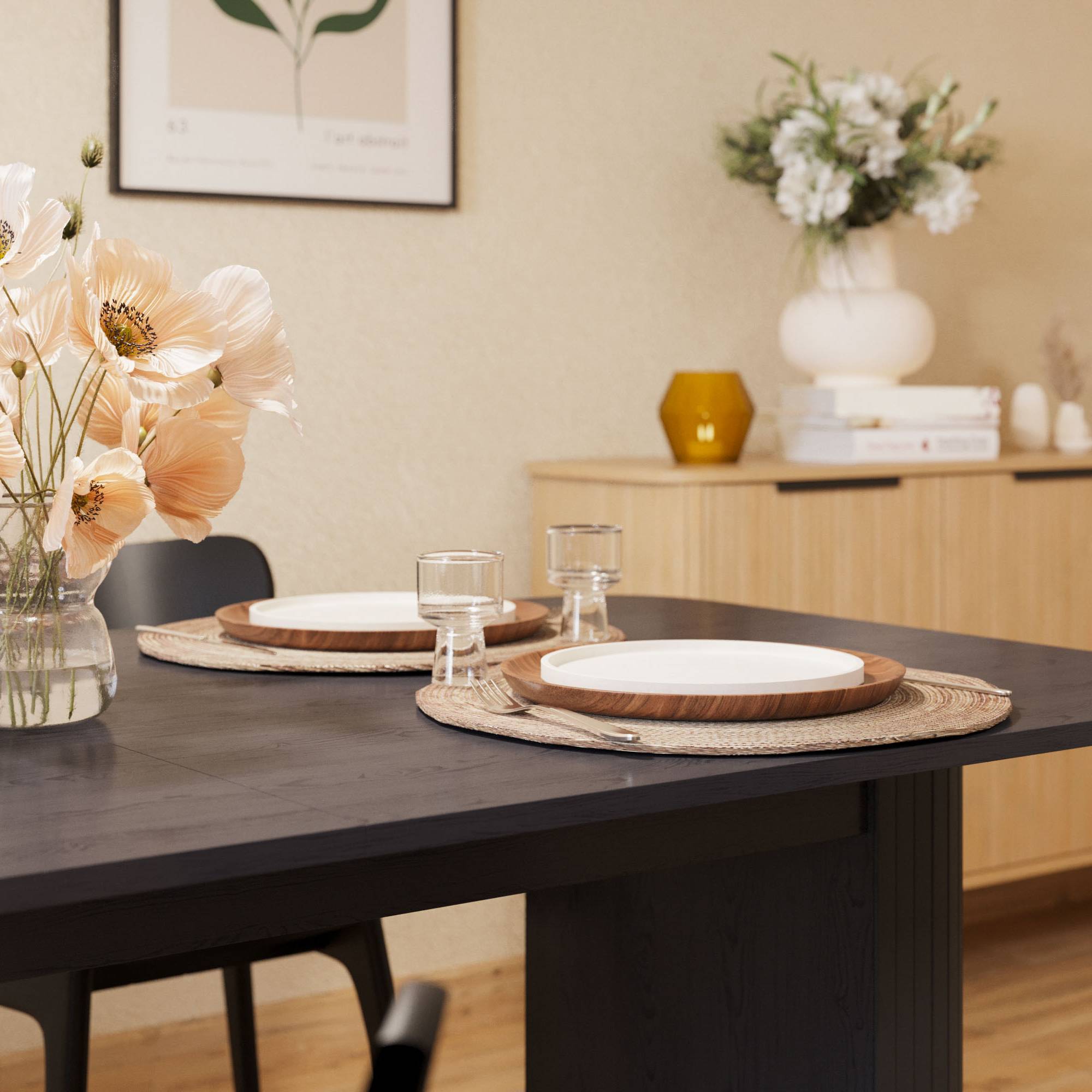 Matgrupp Bark Kopparbo Rektangulärt Matbord 180-240 cm Förlängningsbart med 4 Jerup Matstol