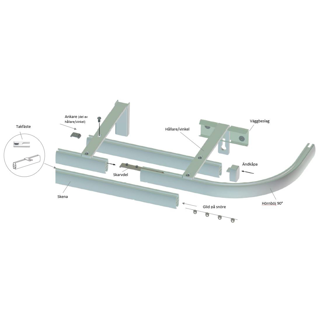 Gardinskena Set Kirsch Flexi-skena 160cm för Gardinupphängning