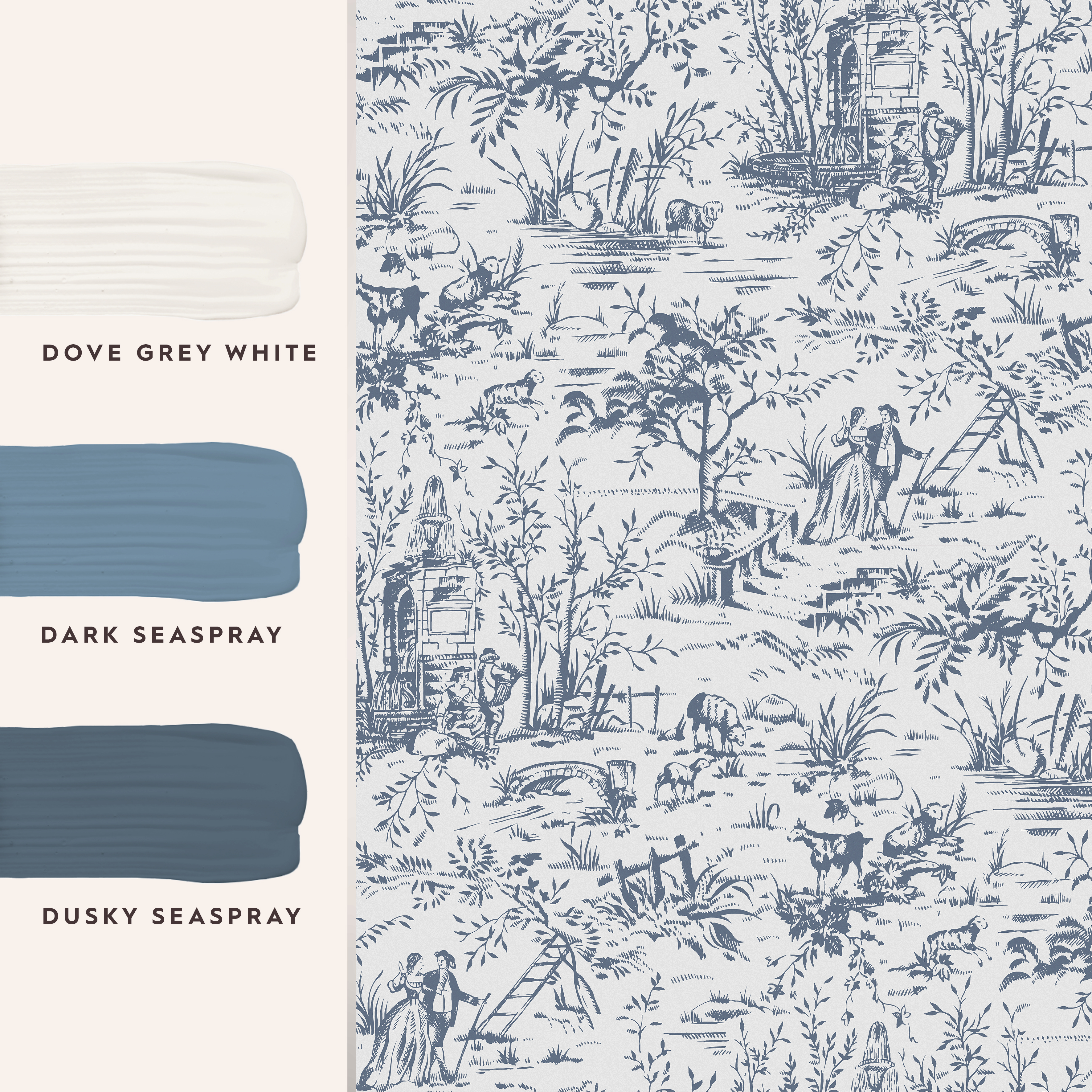 Tapet Laura Ashley Toile De Jouy Dark Seaspray Blå 118494