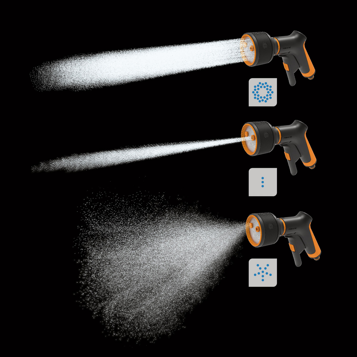 Bevattning Fiskars Sprinklerpistol med 3 Funktioner för Slangkopplingar